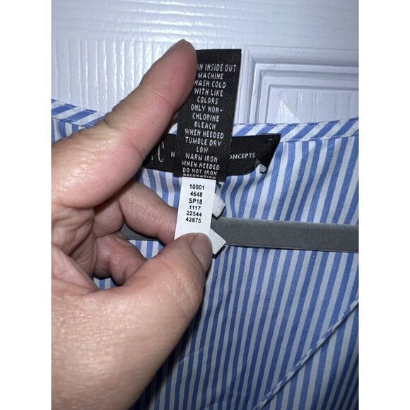 I.N.C. Blue Thin Stripes Embroidered Sleeves Belted Side Zipper Blouse Sz XL - Picture 9 of 14